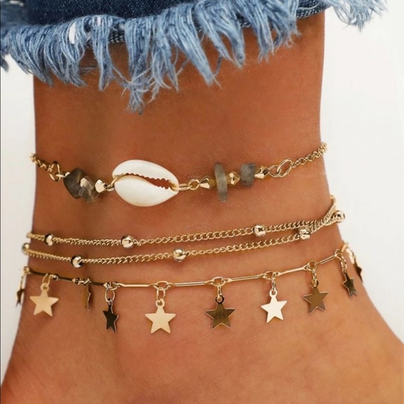 • Anya • 3 Pc. Star + Shell Anklet Set - Picture 3 of 6